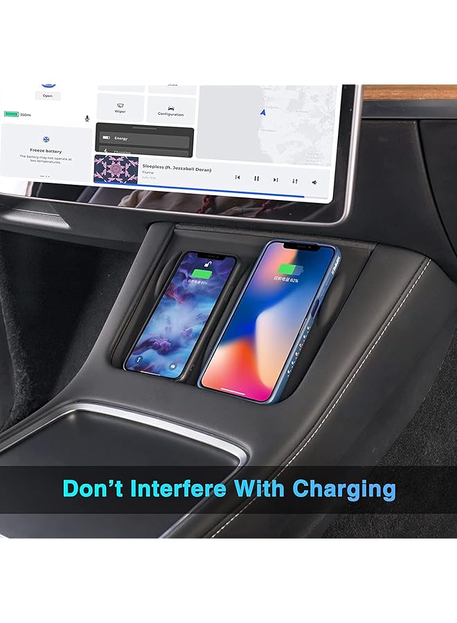 SYOSI Car Silicone Mat, Center Console Wireless Charger Silicone Mat, Anti-Skid Pad Interior, For 2021-2022 Tesla Model 3 Model Y Interior Accessories (Black) - Image 5