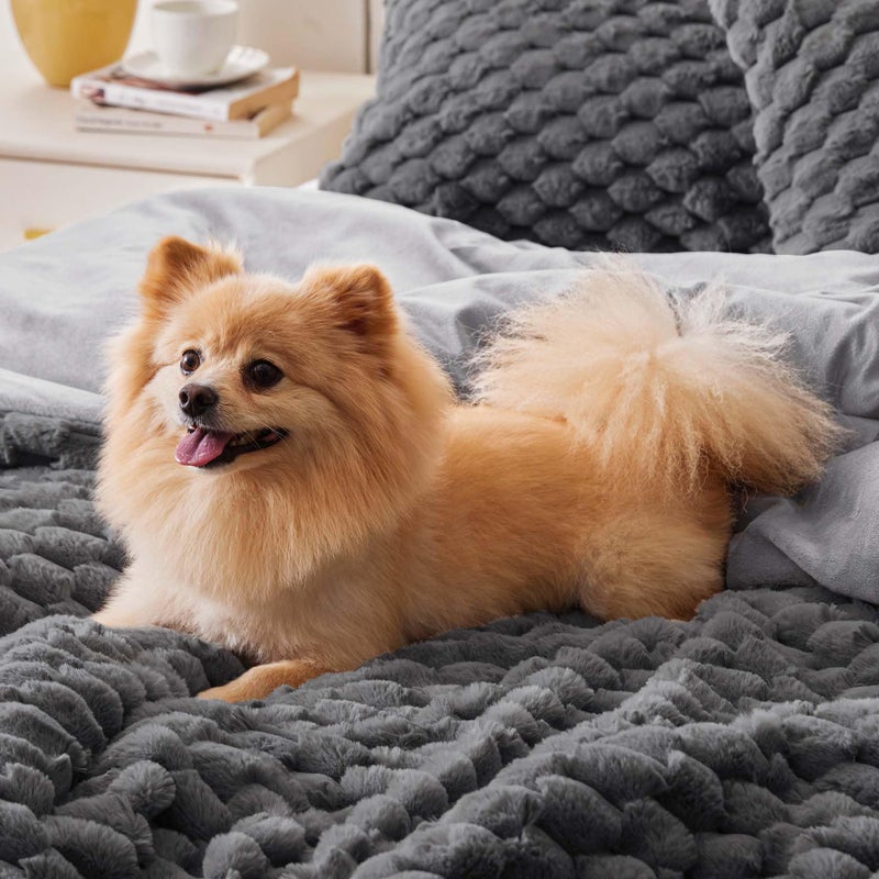 BEDELITE Fluffy Queen Comforter Set - Grey Fleece Soft Comforter for Queen Size Bed, Luxury Warm Bedding Set for Winter, Fuzzy Bed Set 3 Pieces (1 Comforter, 2 Pillowcases) - Image 5