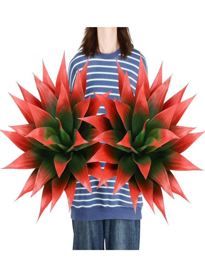 Giegxin 2 Pack 28 Inch Artificial Agave Plants Red UV Resistant Fake Agave Plant Succulent Plant for Indoor Outdoor Natural Home Office Housewarming Decor(Large) - Image 1