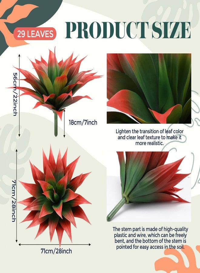 Giegxin 2 Pack 28 Inch Artificial Agave Plants Red UV Resistant Fake Agave Plant Succulent Plant for Indoor Outdoor Natural Home Office Housewarming Decor(Large) - Image 2