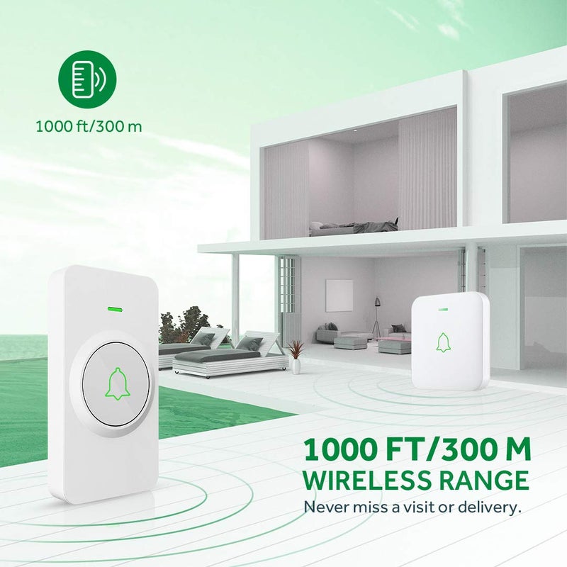 AVANTEK جرس باب AVANTEK اللاسلكي، جرس باب صغير مقاوم للماء يعمل على مسافة 1000 قدم، جرس الباب CW-11 مع 52 لحن، 5 مستويات صوت وضوء LED - Image 5