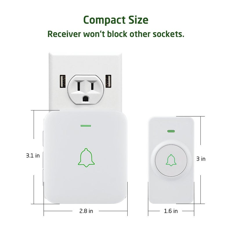 AVANTEK جرس باب AVANTEK اللاسلكي، جرس باب صغير مقاوم للماء يعمل على مسافة 1000 قدم، جرس الباب CW-11 مع 52 لحن، 5 مستويات صوت وضوء LED - Image 3