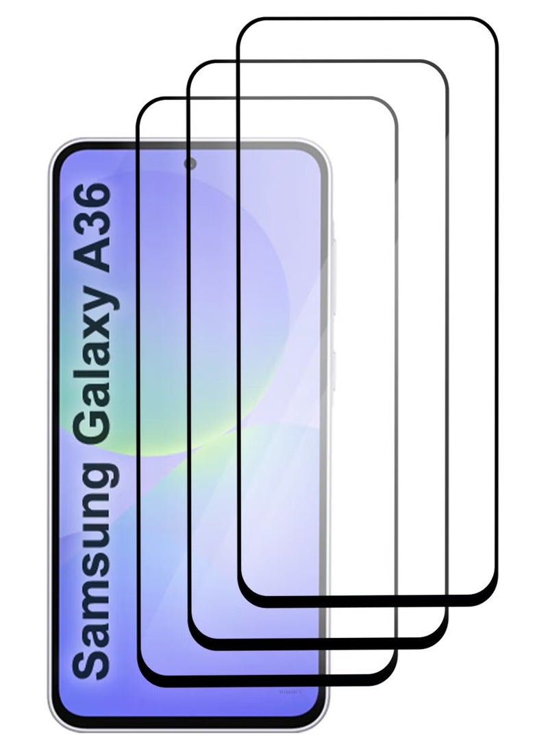 ماركة غير محددة واقي شاشة Samsung Galaxy A36 بتغطية كاملة من الزجاج المقوى 9H، عبوة من 3 قطع، وضوح عالي، مضاد لبصمات الأصابع، من الحافة إلى الحافة، مناسب لهاتف Samsung Galaxy A36 مقاس 6.7 بوصة  - Image 1