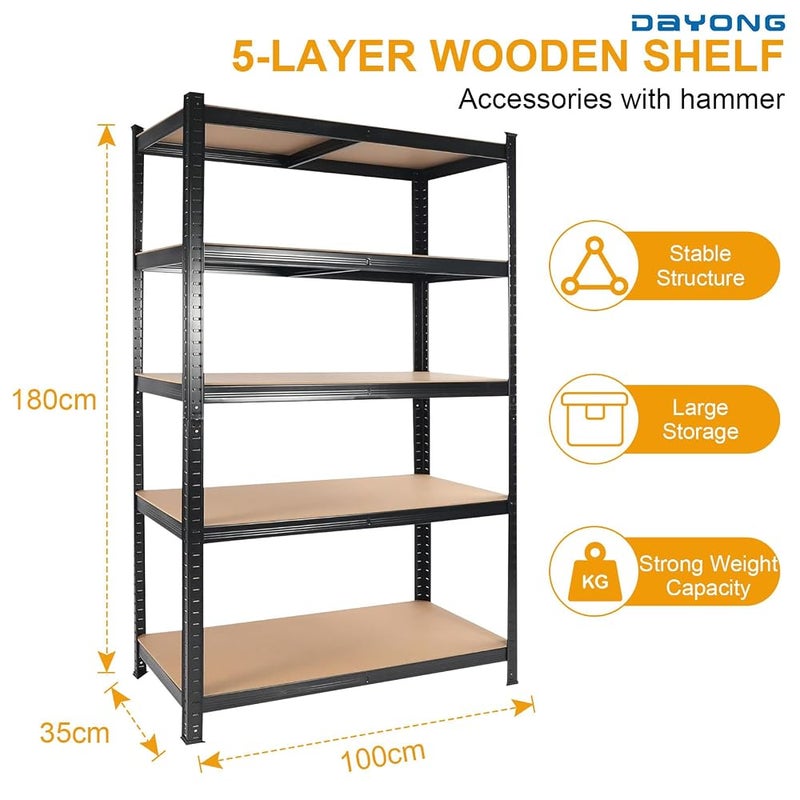 DAYONG 5 Tier Metal Storage Rack, Shelving Units, Storage Shelves, Shelf Storage Organizer for Kitchen, Living room, Bedroom, Office, Balcony (Black) - Image 3