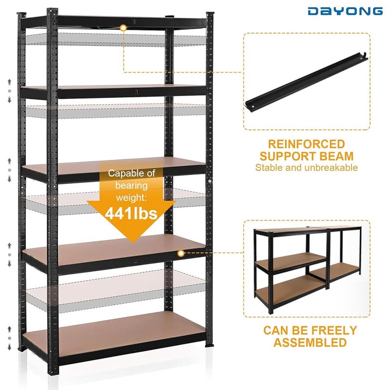 DAYONG 5 Tier Metal Storage Rack, Shelving Units, Storage Shelves, Shelf Storage Organizer for Kitchen, Living room, Bedroom, Office, Balcony (Black) - Image 5