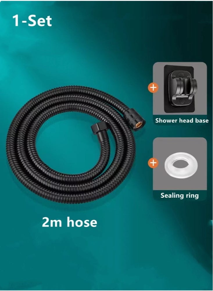 Kutis 1-Set Stainless Steel Shower Hose And Shower Head Base Black  - Image 1