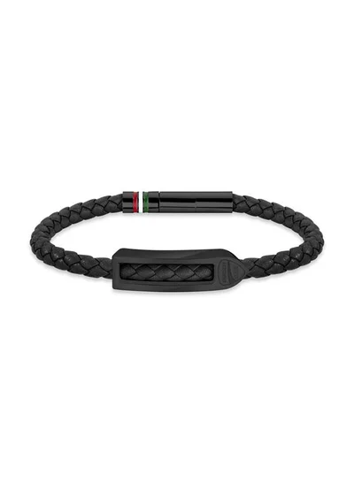 Ducati Storia Black Stainless Steel Black Braided Leather Bracelet for Men 210mm