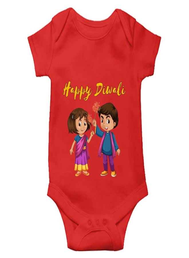 Mott2 Diwali Special Unisex Baby Romper - Happy Diwali8 (3-6 Months Red) - Image 1