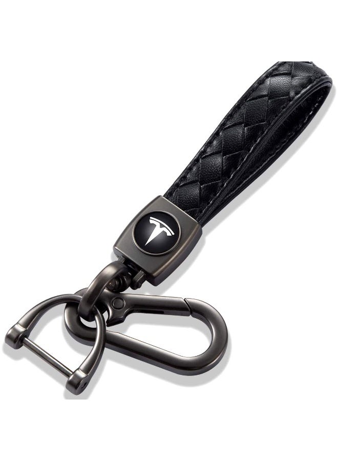 Genuine Leather Car Logo Keychain For Tesla Car