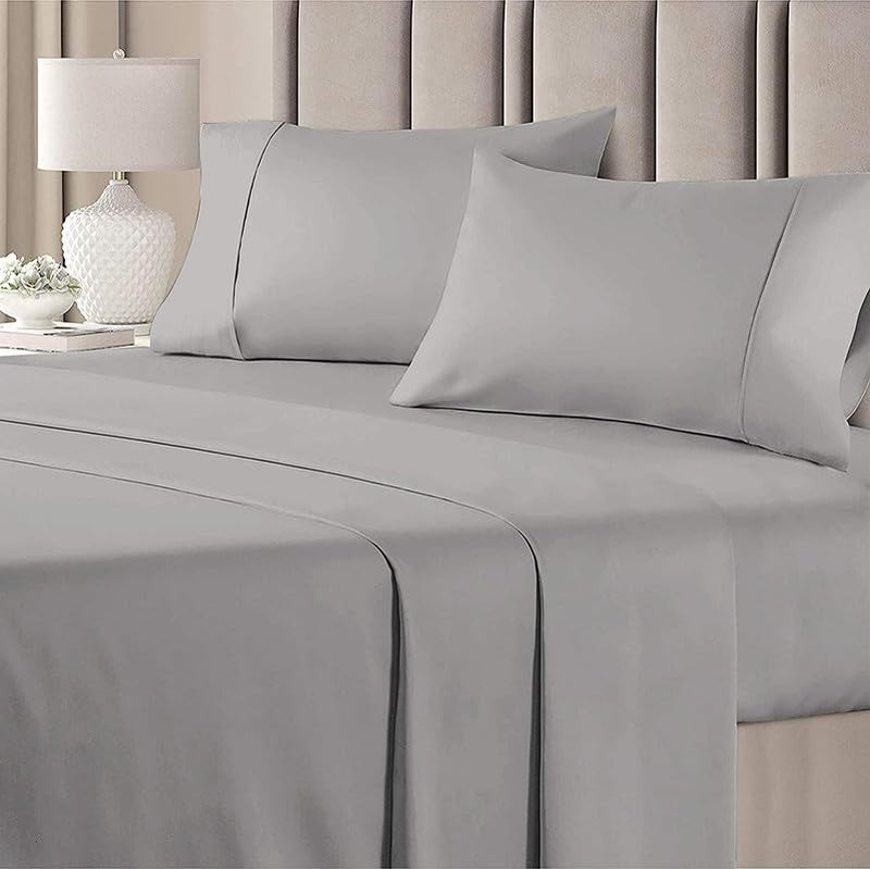 EASY BEDDING Super Soft Cooling Bamboo Bed Sheet Set 4 Piece 100 Bamboo Material Fits Up to 8 Deep Pocket Fitted SheetHotel Quality Bamboo BedsheetsLight Grey SolidKing Size - Image 2