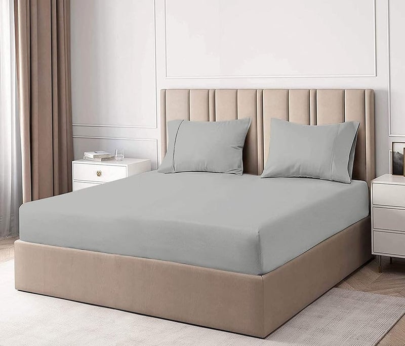 EASY BEDDING Super Soft Cooling Bamboo Bed Sheet Set 4 Piece 100 Bamboo Material Fits Up to 8 Deep Pocket Fitted SheetHotel Quality Bamboo BedsheetsLight Grey SolidKing Size - Image 1