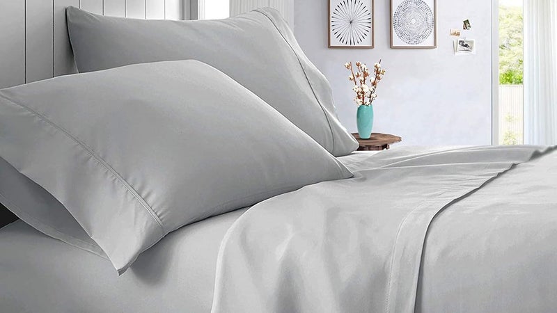EASY BEDDING Super Soft Cooling Bamboo Bed Sheet Set 4 Piece 100 Bamboo Material Fits Up to 8 Deep Pocket Fitted SheetHotel Quality Bamboo BedsheetsLight Grey SolidKing Size - Image 4