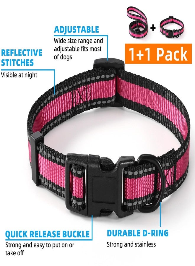 Mile High Life | Reflective Dog Collar Leash Set | Adjustable Collar Leash Set (Pink, Large (Pack of 2)) - Image 2