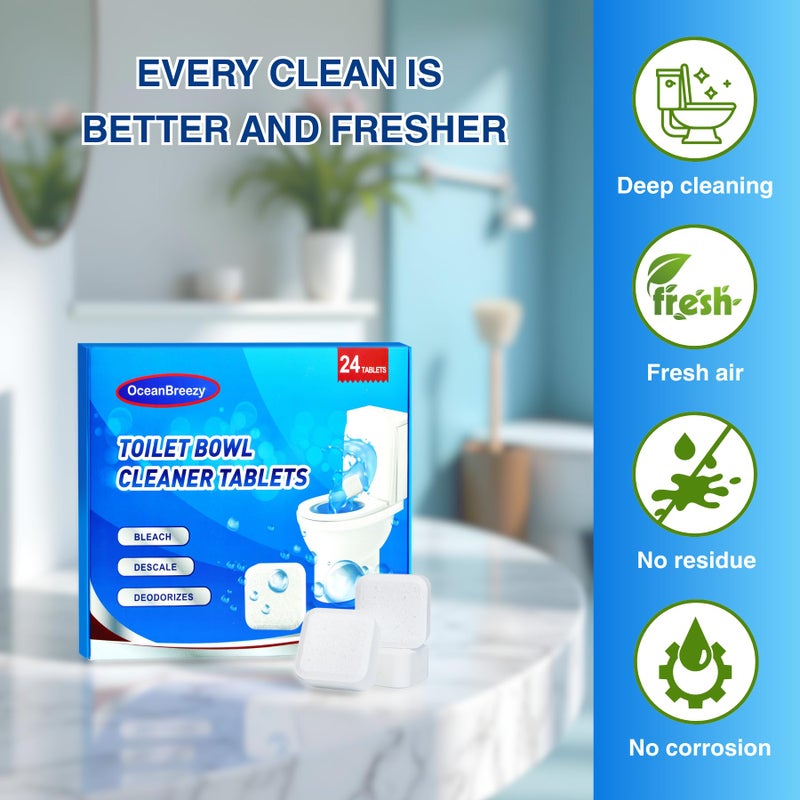 OceanBreezy Toilet Bowl Cleaner Bleach Tablets - Deep Cleaning & Deodorize, Effectively Removes Hard Stains (24-Pack Year Supply), Septic-Safe, Bathroom Cleaning Supplies - Image 2