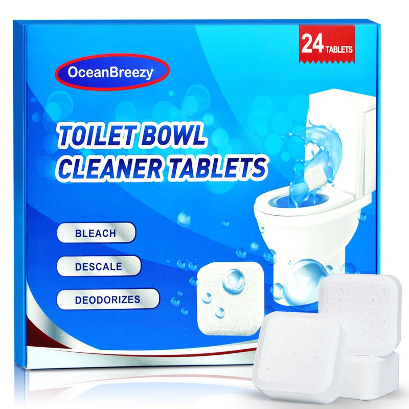 OceanBreezy Toilet Bowl Cleaner Bleach Tablets - Deep Cleaning & Deodorize, Effectively Removes Hard Stains (24-Pack Year Supply), Septic-Safe, Bathroom Cleaning Supplies - Image 1