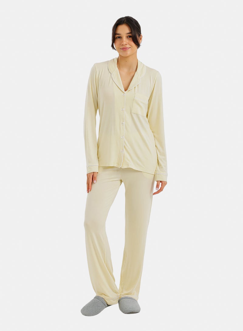Carina Contrast-Pipe Pyjama Set - Image 1