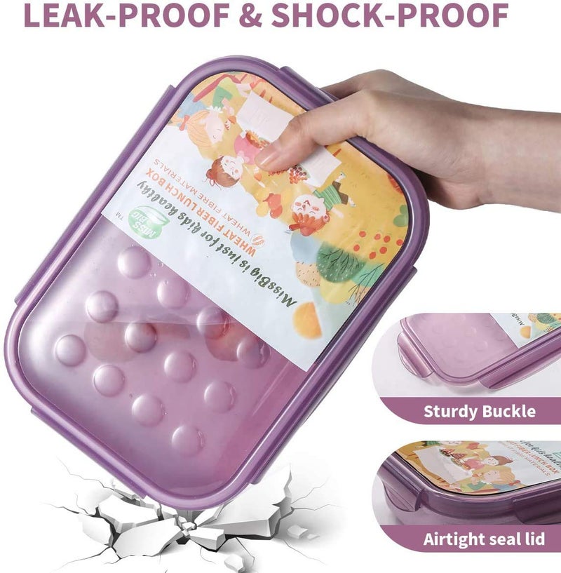 MISS BIG Bento Box Bento Box for Kids Lunch Box Kids Ideal Leakproof Kids Lunch Box Lunch Containers No BPAs and Chemical Dyes M/W D/W & Fridge Safe(1150ml Purple) - Image 3