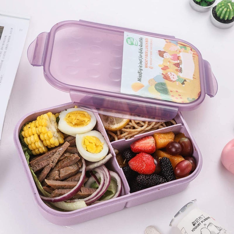 MISS BIG Bento Box Bento Box for Kids Lunch Box Kids Ideal Leakproof Kids Lunch Box Lunch Containers No BPAs and Chemical Dyes M/W D/W & Fridge Safe(1150ml Purple) - Image 2