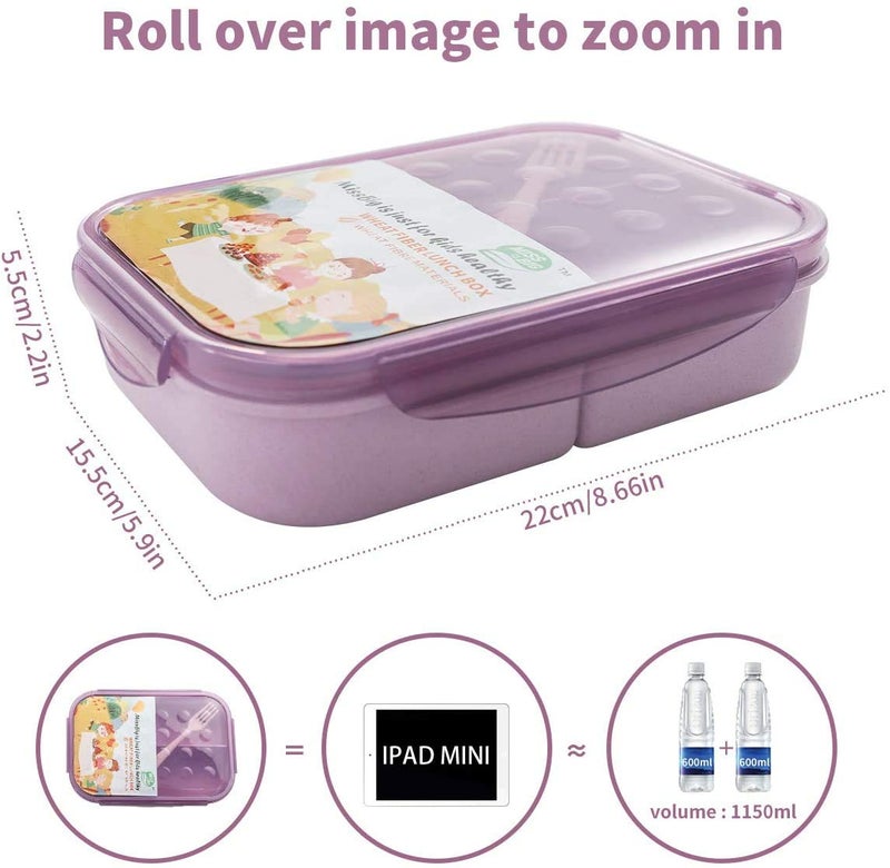 MISS BIG Bento Box Bento Box for Kids Lunch Box Kids Ideal Leakproof Kids Lunch Box Lunch Containers No BPAs and Chemical Dyes M/W D/W & Fridge Safe(1150ml Purple) - Image 5