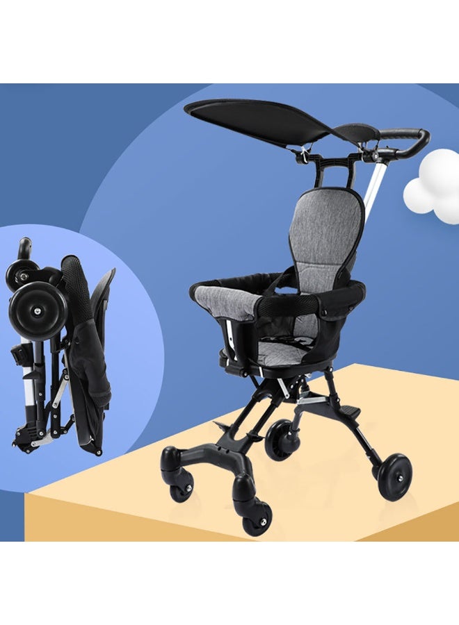 Baby Stroller, Portable Compact Airport Stroller with Canopy Perfect for Airplane Travel, Lightweight Foldable Cabin-Friendly Trolley Pram for Toddler Kids Age 1-3 Years, XKB-302 (Black)  - Image 1