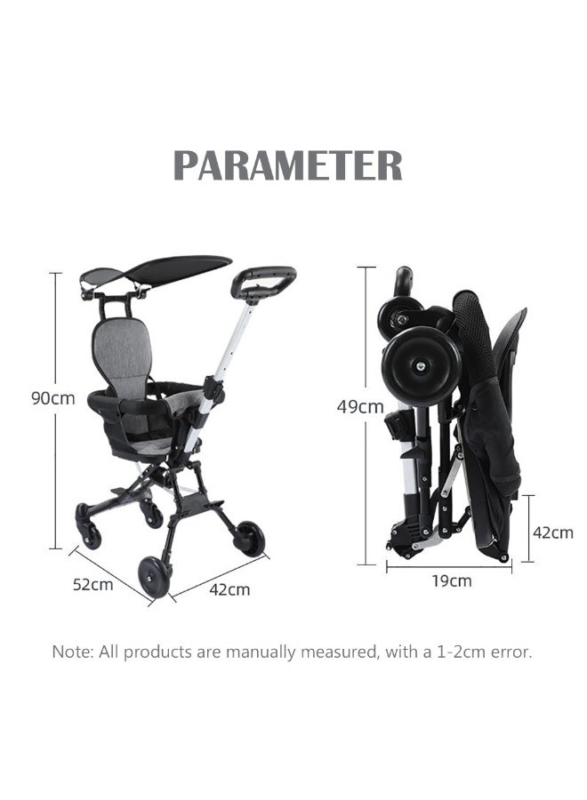 Baby Stroller, Portable Compact Airport Stroller with Canopy Perfect for Airplane Travel, Lightweight Foldable Cabin-Friendly Trolley Pram for Toddler Kids Age 1-3 Years, XKB-302 (Black)  - Image 2