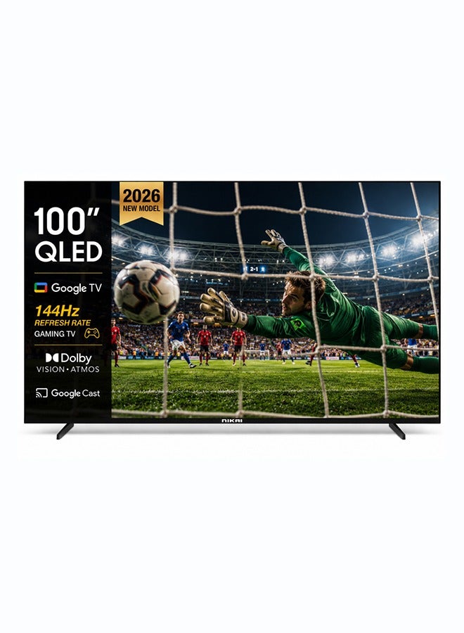 NIKAI 100-inch QLED 4K Google TV | 144Hz Gaming Series Motion, Dolby Vision & Atmos, HDR10+, Bluetooth, Smart LED TV, Netflix, Prime Video, Disney, YouTube, Google Play Store Best for Gaming Experience | 100NIKQLED 100NIKGOOGLE144 Black - Image 1
