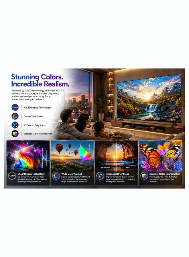 NIKAI 100-inch QLED 4K Google TV | 144Hz Gaming Series Motion, Dolby Vision & Atmos, HDR10+, Bluetooth, Smart LED TV, Netflix, Prime Video, Disney, YouTube, Google Play Store Best for Gaming Experience | 100NIKQLED 100NIKGOOGLE144 Black - Image 3