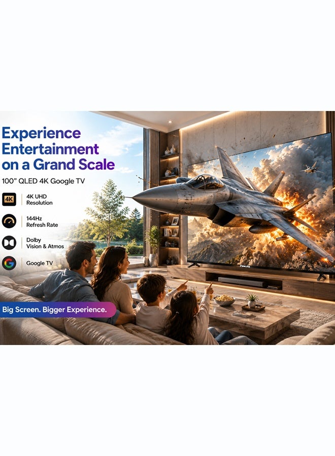 NIKAI 100-inch QLED 4K Google TV | 144Hz Gaming Series Motion, Dolby Vision & Atmos, HDR10+, Bluetooth, Smart LED TV, Netflix, Prime Video, Disney, YouTube, Google Play Store Best for Gaming Experience | 100NIKQLED 100NIKGOOGLE144 Black - Image 2
