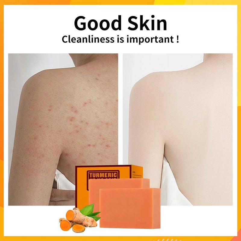 YAFUSIPE Turmeric Kojic Acid Soap Bar Kojic Acid Soap for Face Body Hands Deep Cleansing Natural Curcuma Bath Soaps Bar Moisturizing Facial Cleanser Body Wash for All Skin Types Blemish Glow 2 Bars 7OZ - Image 3
