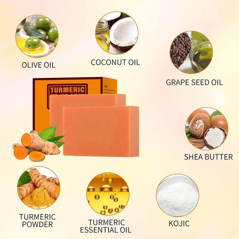 YAFUSIPE Turmeric Kojic Acid Soap Bar Kojic Acid Soap for Face Body Hands Deep Cleansing Natural Curcuma Bath Soaps Bar Moisturizing Facial Cleanser Body Wash for All Skin Types Blemish Glow 2 Bars 7OZ - Image 5