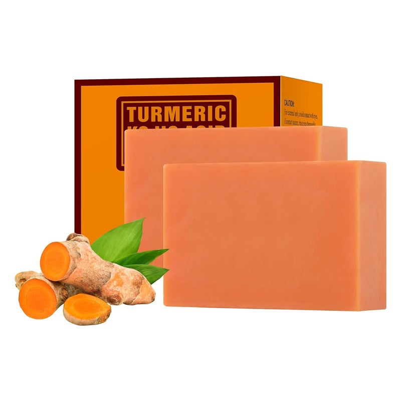 YAFUSIPE Turmeric Kojic Acid Soap Bar Kojic Acid Soap for Face Body Hands Deep Cleansing Natural Curcuma Bath Soaps Bar Moisturizing Facial Cleanser Body Wash for All Skin Types Blemish Glow 2 Bars 7OZ - Image 1