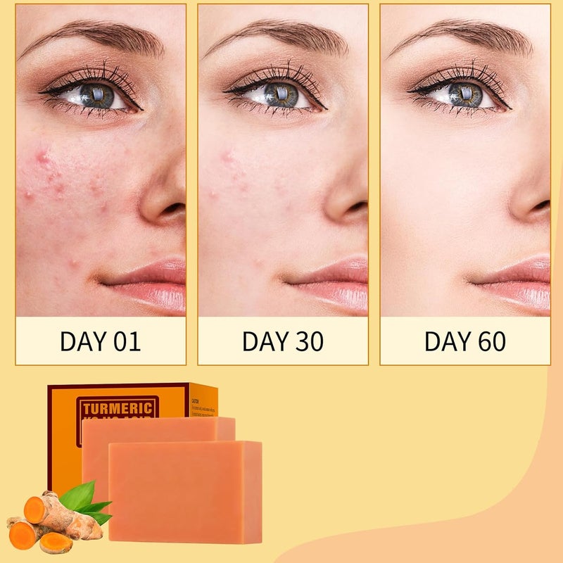 YAFUSIPE Turmeric Kojic Acid Soap Bar Kojic Acid Soap for Face Body Hands Deep Cleansing Natural Curcuma Bath Soaps Bar Moisturizing Facial Cleanser Body Wash for All Skin Types Blemish Glow 2 Bars 7OZ - Image 2