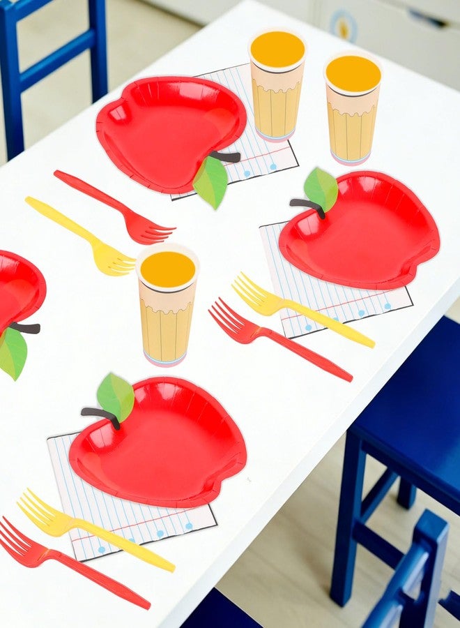 JOFONY 100 PCS Back to School Party Supplies Tableware Set,Serves 25-Disposable Apple Paper Plates, Notebook Napkins，Paper Cup and Forks for Teacher Appreciation Back to School Decorations - Image 5