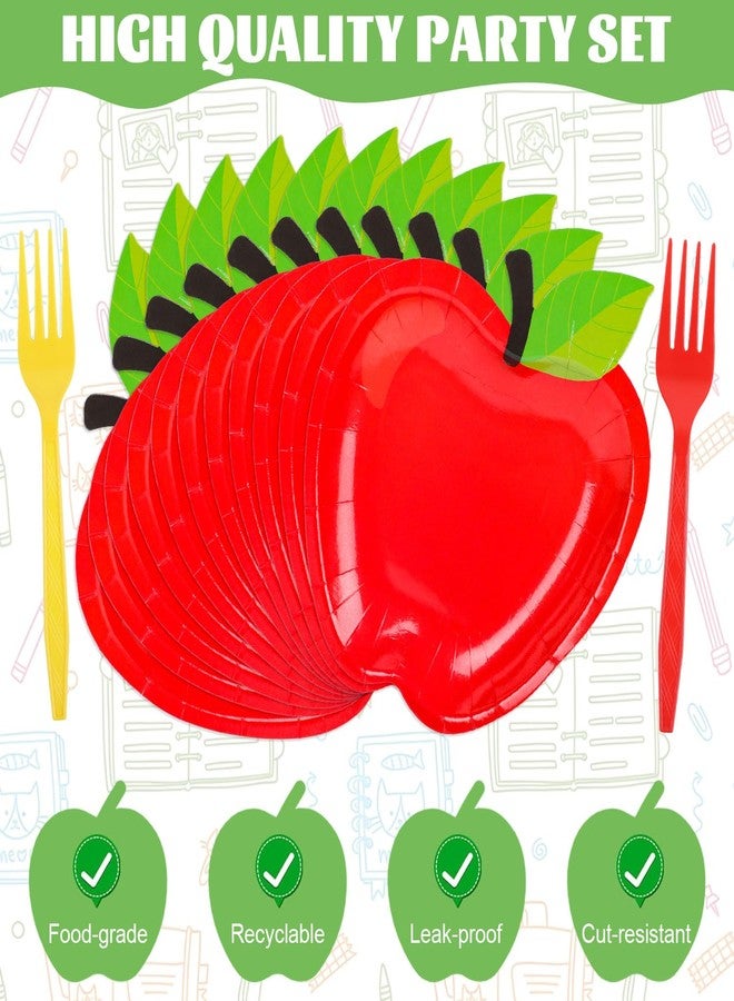 JOFONY 100 PCS Back to School Party Supplies Tableware Set,Serves 25-Disposable Apple Paper Plates, Notebook Napkins，Paper Cup and Forks for Teacher Appreciation Back to School Decorations - Image 3