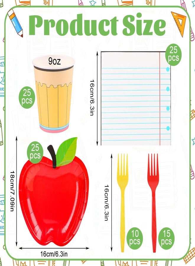 JOFONY 100 PCS Back to School Party Supplies Tableware Set,Serves 25-Disposable Apple Paper Plates, Notebook Napkins，Paper Cup and Forks for Teacher Appreciation Back to School Decorations - Image 2