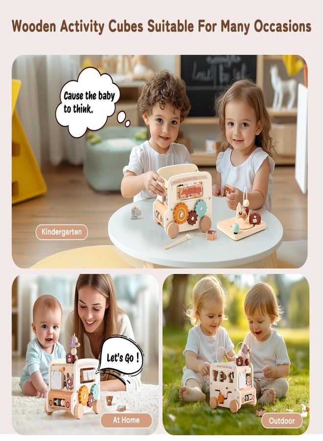 Etucdose Wooden Activity Cube 8-in-1 Montessori Toys | Multifunctional Early Educational Learning Toys | Wooden Toy for Baby Shape Sorter Xylophone Animal Travel Bus Boy Girl Birthday Gift（Beige Bus） - Image 3