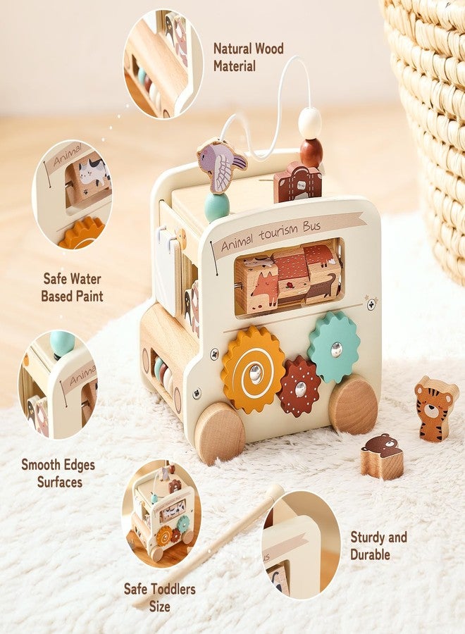 Etucdose Wooden Activity Cube 8-in-1 Montessori Toys | Multifunctional Early Educational Learning Toys | Wooden Toy for Baby Shape Sorter Xylophone Animal Travel Bus Boy Girl Birthday Gift（Beige Bus） - Image 4