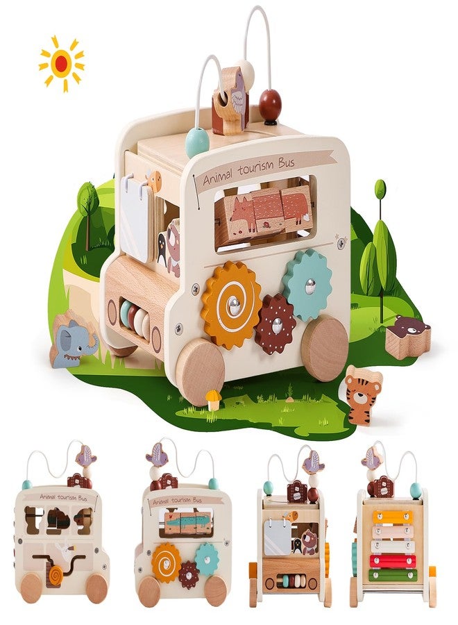 Etucdose Wooden Activity Cube 8-in-1 Montessori Toys | Multifunctional Early Educational Learning Toys | Wooden Toy for Baby Shape Sorter Xylophone Animal Travel Bus Boy Girl Birthday Gift（Beige Bus） - Image 1