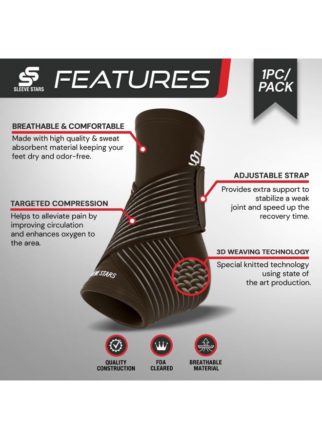 SS SLEEVE STARS Sleeve Stars Ankle Brace for Sprained Ankle, Plantar Fasciitis Relief Ankle Support for Women, Ankle Compression Sleeve w/ Strap (Pair/Dark Brown)  - Image 3