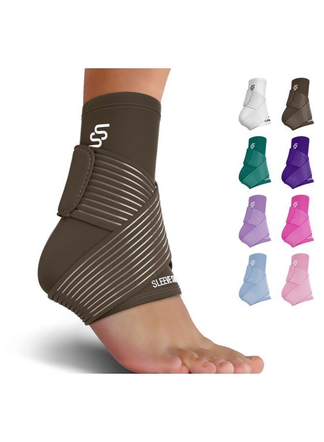 SS SLEEVE STARS Sleeve Stars Ankle Brace for Sprained Ankle, Plantar Fasciitis Relief Ankle Support for Women, Ankle Compression Sleeve w/ Strap (Pair/Dark Brown)  - Image 1