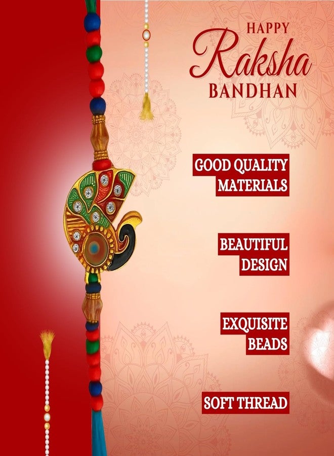Sage Square Rakhi for Brother, Bhai with Roli Chawal | Raksha Bandhan | Designer Beads, Stones, Decorative Work | Stylish Handcrafted Rakhi Gifting for Sibling Festival Celebration (Type 12) - Image 4