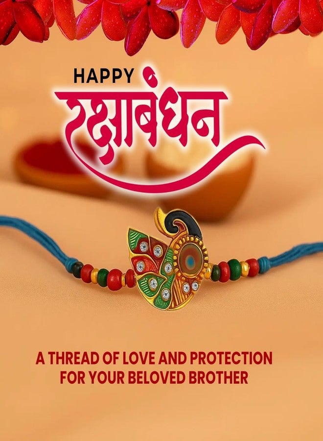 Sage Square Rakhi for Brother, Bhai with Roli Chawal | Raksha Bandhan | Designer Beads, Stones, Decorative Work | Stylish Handcrafted Rakhi Gifting for Sibling Festival Celebration (Type 12) - Image 5