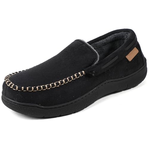 Zigzagger Men's Moccasin Slippers Memory Foam House Shoes, Indoor and Outdoor Warm Loafer Slippers, Vanta, 9 M US - Image 1
