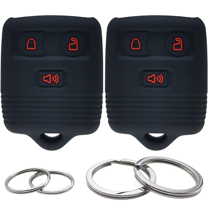 2Pcs Silicone 3 Buttons Key Fob Cover Remote Case Keyless Protector Compatible with Ford E150 E250 E350 F150 F250 F350 Edge Escape Expedition Explorer Focus Fusion Lincoln MKX MKZ Mercury Mazda