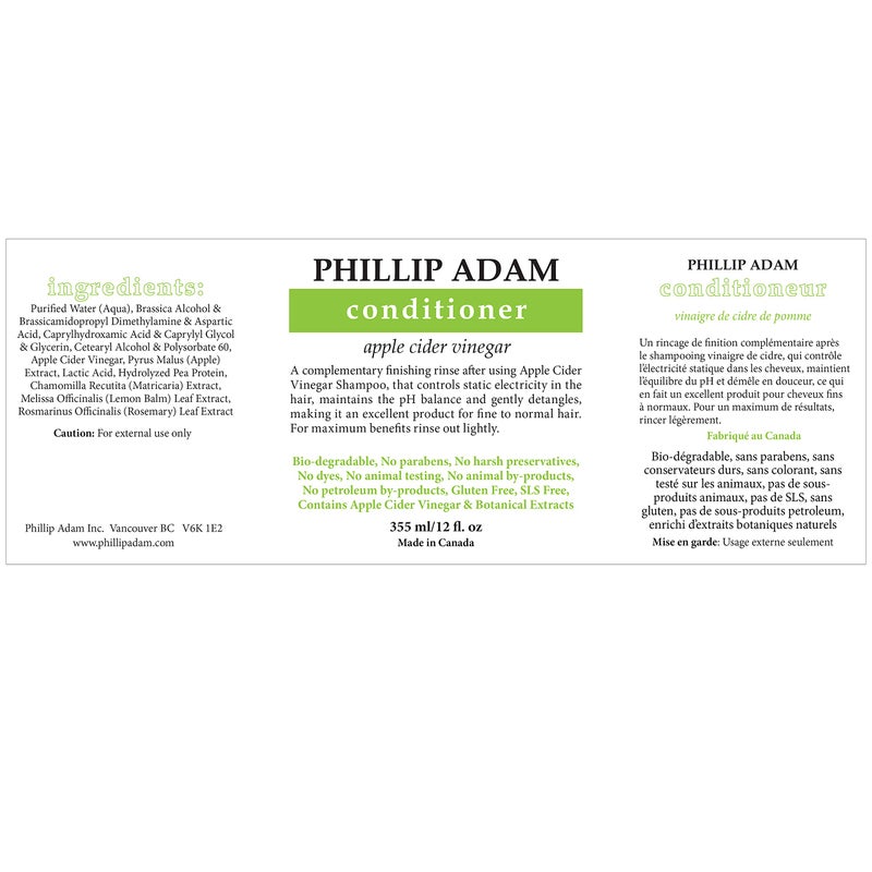 Phillip Adam Apple Cider Vinegar Conditioner for Shiny Hair - No Harsh Preservatives - For All Hair Types - 12 Ounce - Image 2