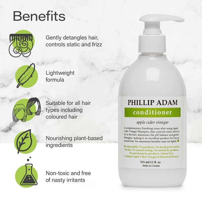 Phillip Adam Apple Cider Vinegar Conditioner for Shiny Hair - No Harsh Preservatives - For All Hair Types - 12 Ounce - Image 5