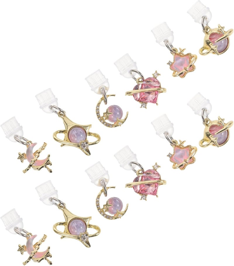 12pcs Type-c Dust-Proof Plug Charms with Star, Moon, Heart Pendants Phone Charging Port Protector Accessories for Mobile Devices - Image 1
