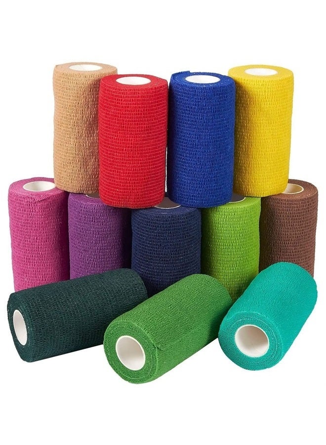 Juvale 12 Rolls Colorful Self Adhesive Bandage Wrap 4 Inch Wide x 5 Yards - Cohesive Vet Tape for First Aid, Sports, Tattoo (12 Colors) - Image 1