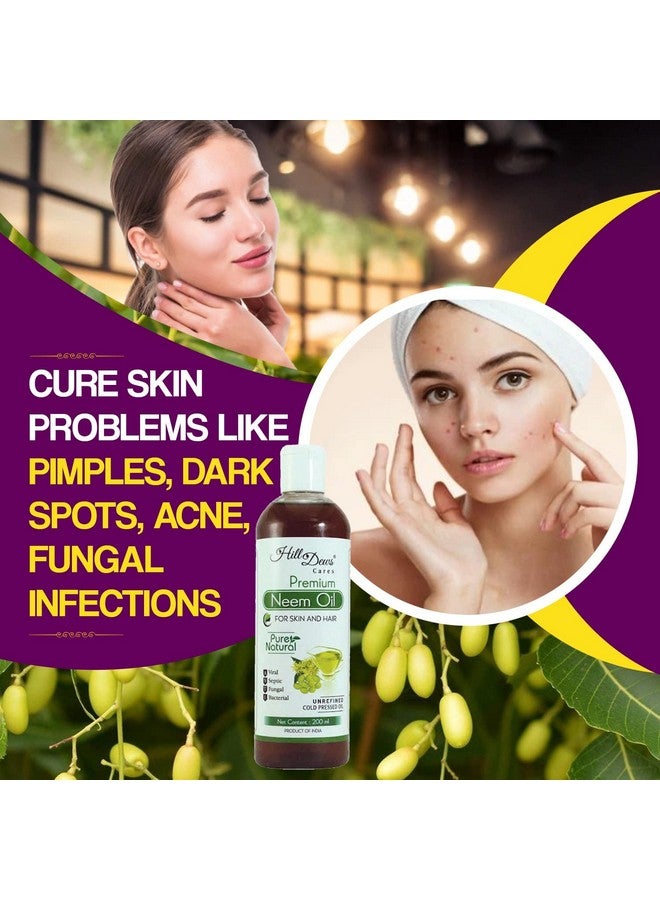 HillDews Neem Oil (200Ml) Pure Natural Unrefined Cold Pressed For Skin And Hair - 200 Ml - Image 2
