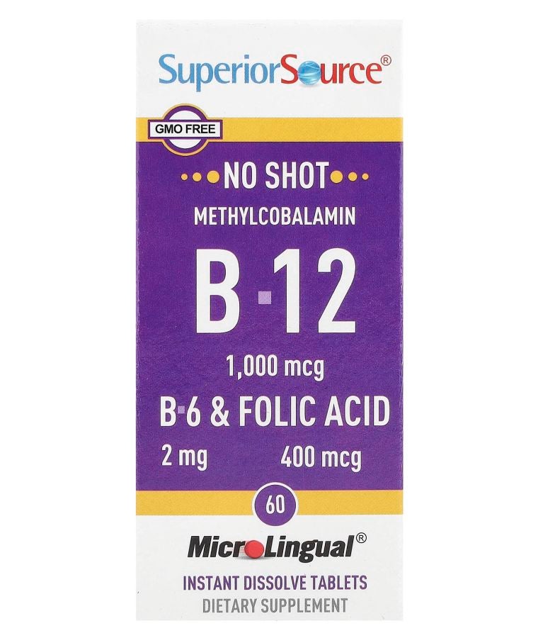 Superior Source Methylcobalamin B-12 B-6 & Folic Acid 60 MicroLingual® Instant Dissolve Tablets